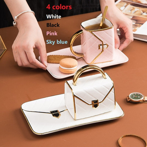 310Ml Novelty Handbag Coffee Cup With Tray Mugs