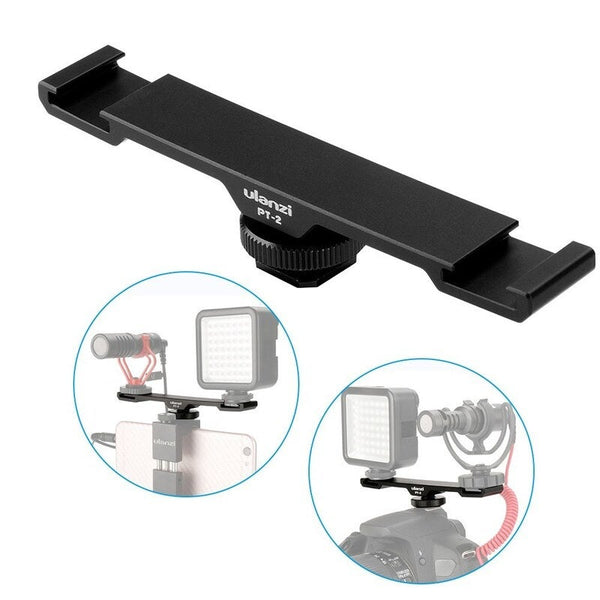 Pt2 Double Hot Shoe Mount Extension Bar Dual Bracket With 1/4" Thread For Mic/ Lights Other Cameras Accessories