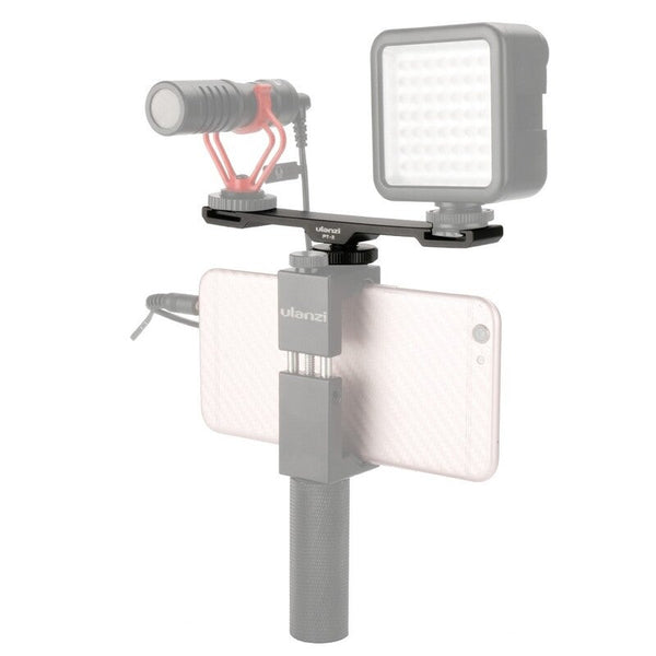 Pt2 Double Hot Shoe Mount Extension Bar Dual Bracket With 1/4" Thread For Mic/ Lights Other Cameras Accessories