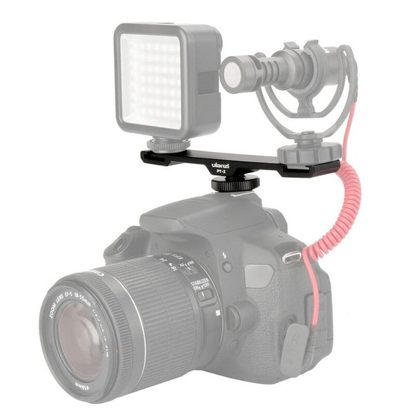 Pt2 Double Hot Shoe Mount Extension Bar Dual Bracket With 1/4" Thread For Mic/ Lights Other Cameras Accessories