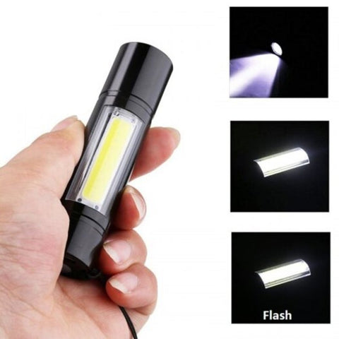 Ultra Bright Cob Led Flashlight 3 Modes Usb Rechargeable Mini Portable Torch White