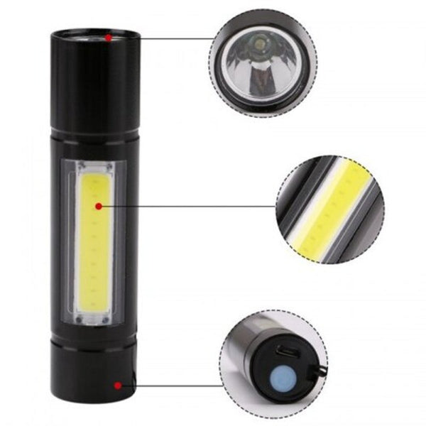 Ultra Bright Cob Led Flashlight 3 Modes Usb Rechargeable Mini Torch White Flashlights