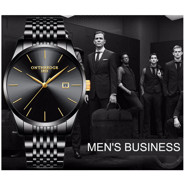 Veile Studios Ultra Thin Steel With Quartz Watch Calendar Waterproof Men's Black Watches