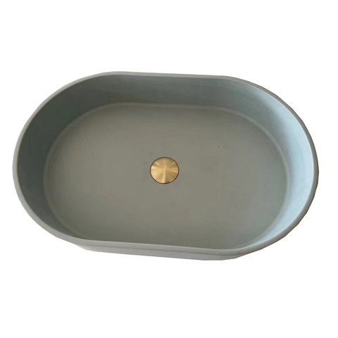 Mito Ultra Modern Concrete Cement Wash Basin Counter Top Matte Mint Green Oval Bathroom Sinks
