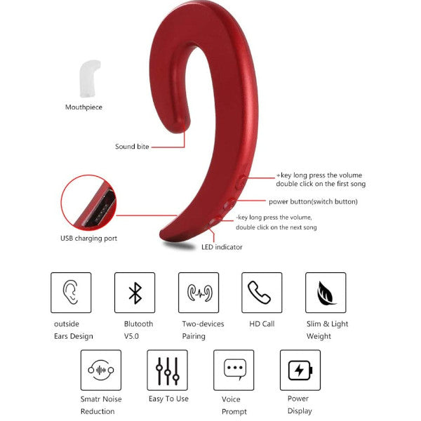 Ultrathin Earhook Unilateral Bluetooth Earphone Headphone With Mic Earbuds