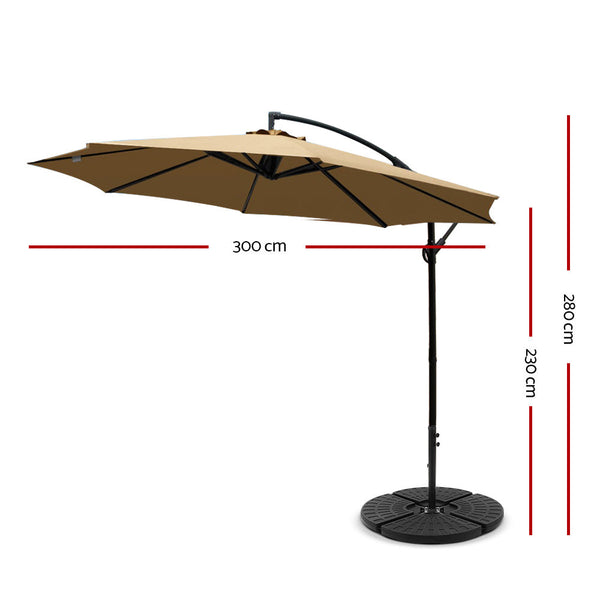 Instahut 3M Umbrella With 48X48cm Base Outdoor Umbrellas Cantilever Sun Beach Garden Patio Patio Umbrellas