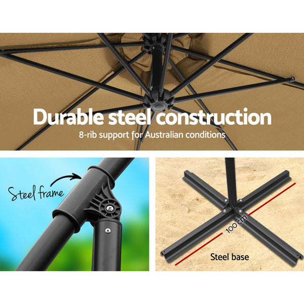 Instahut 3M Umbrella With 48X48cm Base Outdoor Umbrellas Cantilever Sun Beach Garden Patio Patio Umbrellas