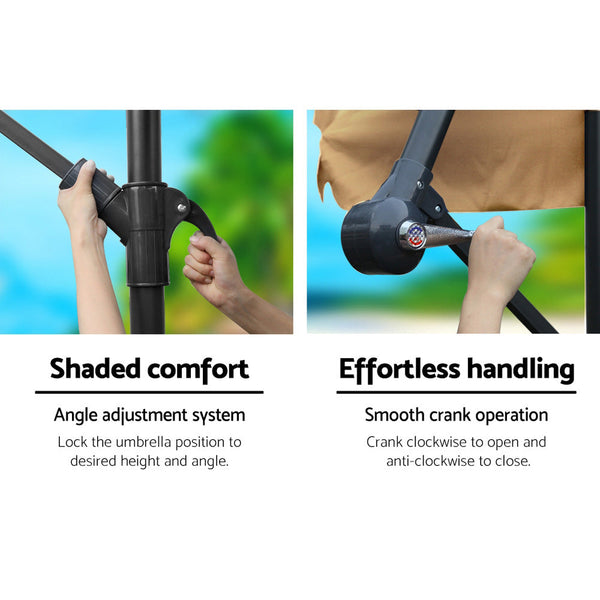 Instahut 3M Umbrella With 48X48cm Base Outdoor Umbrellas Cantilever Sun Beach Garden Patio Patio Umbrellas