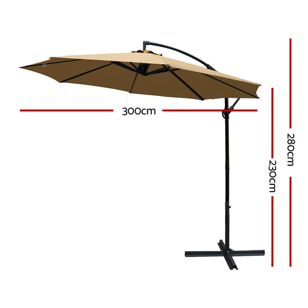 Instahut 3M Outdoor Umbrella Cantilever Beach Garden Patio Beige Patio Umbrellas