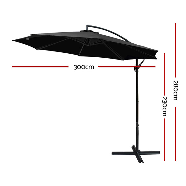 Instahut 3M Outdoor Umbrella Cantilever Beach Garden Patio Black Patio Umbrellas