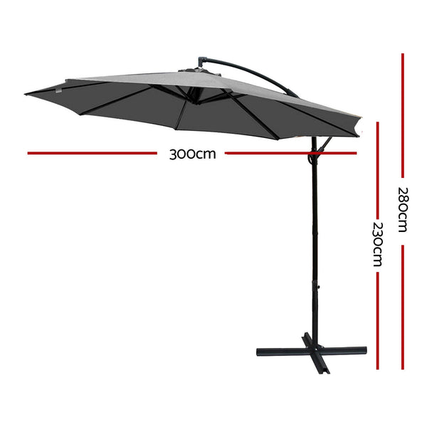Instahut 3M Outdoor Umbrella Cantilever Beach Garden Patio Charcoal Patio Umbrellas