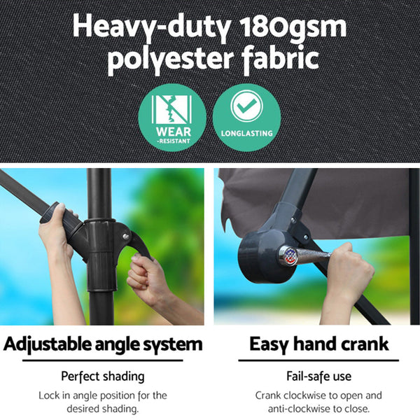 Instahut 3M Outdoor Umbrella Cantilever Beach Garden Patio Charcoal Patio Umbrellas