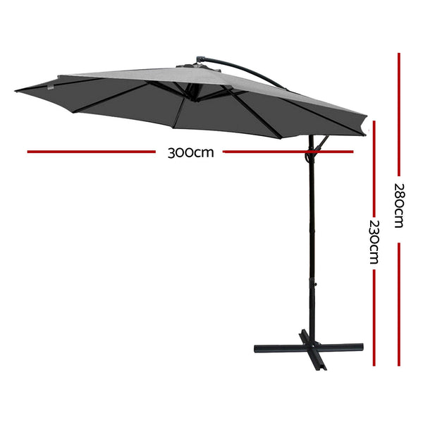 Instahut 3M Outdoor Umbrella Cantilever Beach Garden Patio Grey Patio Umbrellas