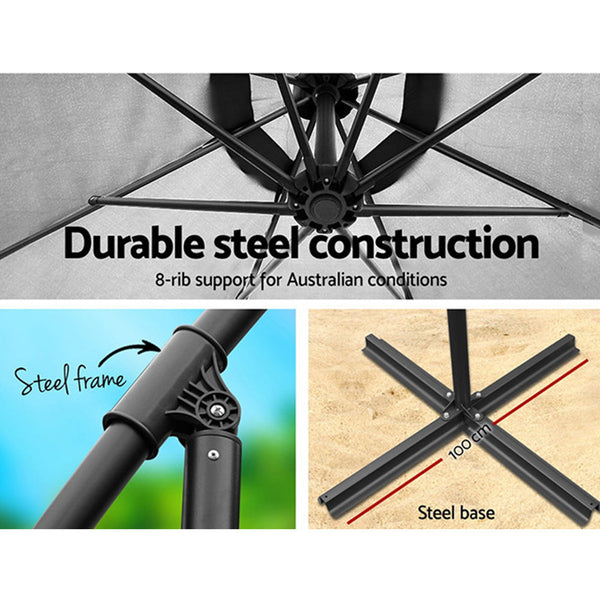 Instahut 3M Outdoor Umbrella Cantilever Beach Garden Patio Grey Patio Umbrellas