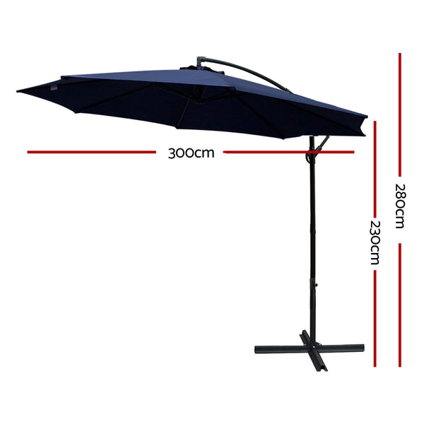 Instahut 3M Outdoor Umbrella Cantilever Beach Garden Patio Navy Patio Umbrellas
