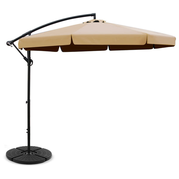 Instahut 3M Umbrella With 48X48cm Base Outdoor Umbrellas Cantilever Sun Beach Uv Patio Umbrellas