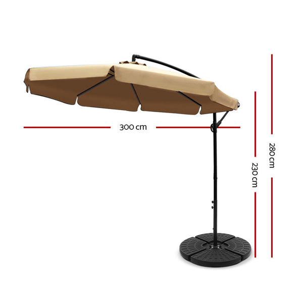 Instahut 3M Umbrella With 48X48cm Base Outdoor Umbrellas Cantilever Sun Beach Uv Patio Umbrellas