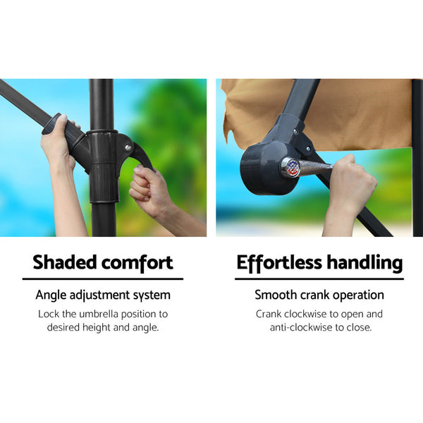 Instahut 3M Umbrella With 48X48cm Base Outdoor Umbrellas Cantilever Sun Beach Uv Patio Umbrellas