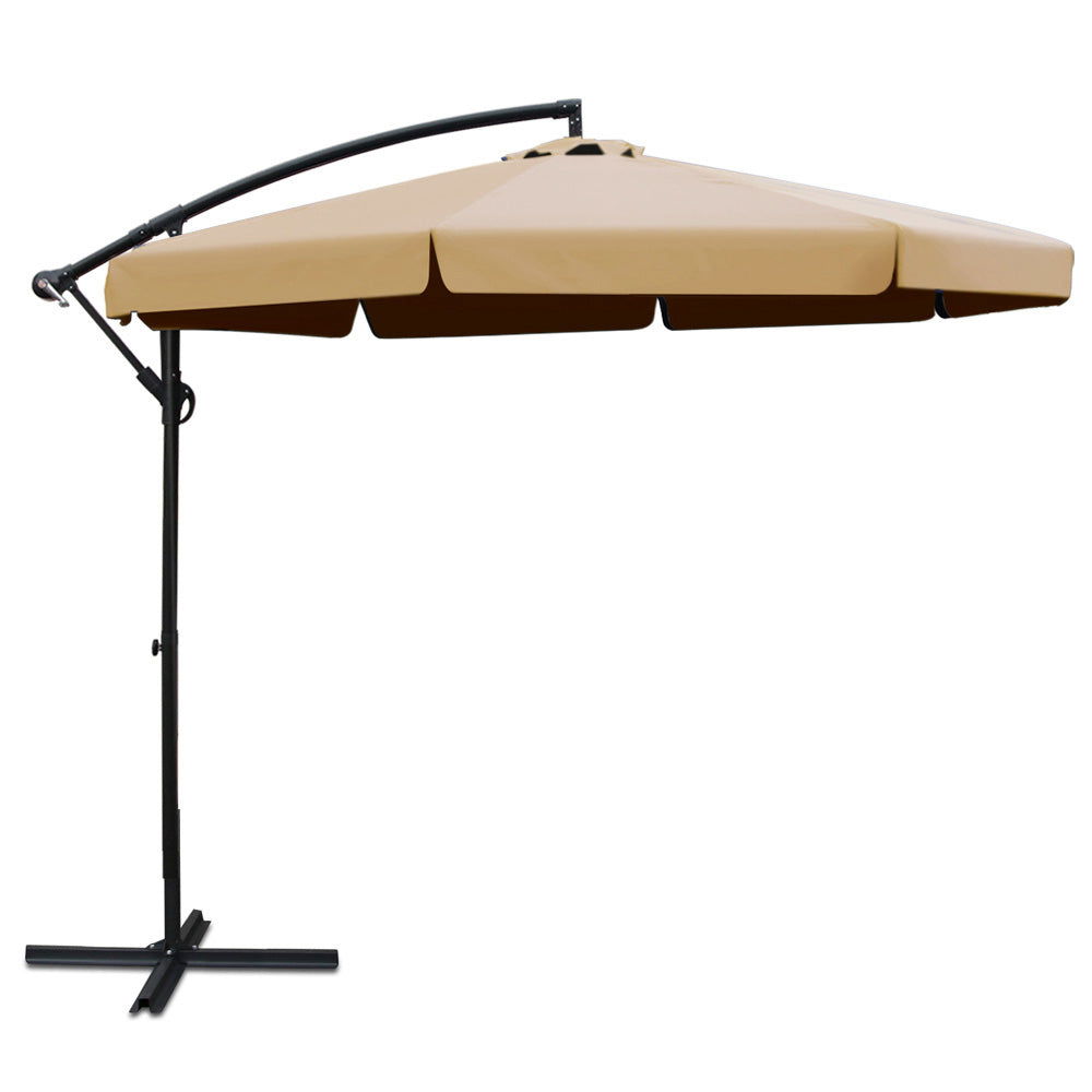 Instahut 3M Outdoor Umbrella Cantilever Garden Beach Patio Beige Patio Umbrellas