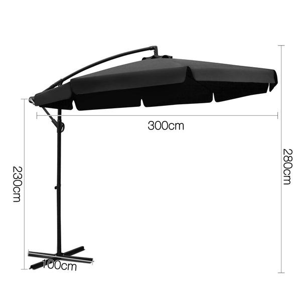 Instahut 3M Outdoor Umbrella Black Patio Umbrellas