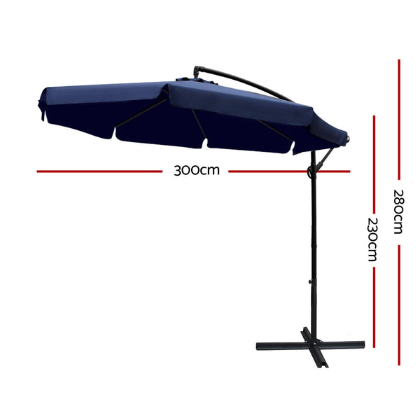 Instahut 3M Outdoor Umbrella Cantilever Garden Beach Patio Navy Patio Umbrellas