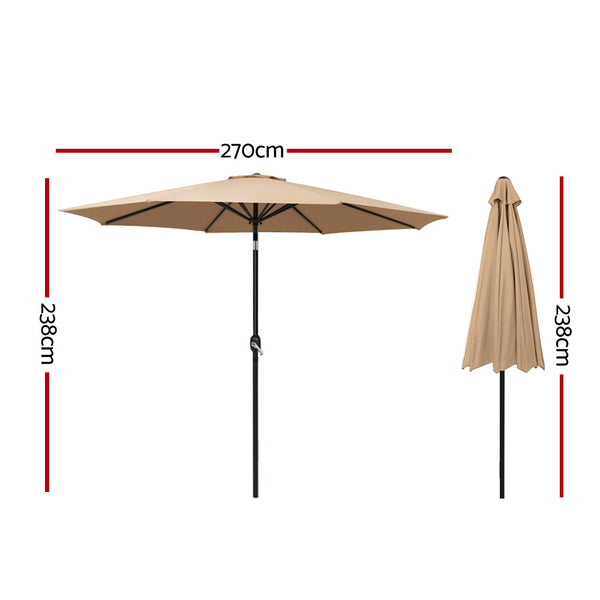 Instahut 2.7M Outdoor Umbrella Pole Stand Garden Sun Beige Patio Umbrellas