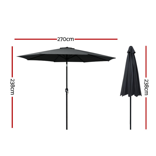 Instahut 2.7M Outdoor Umbrella W/Base Pole Stand Garden Beach Black Patio Umbrellas
