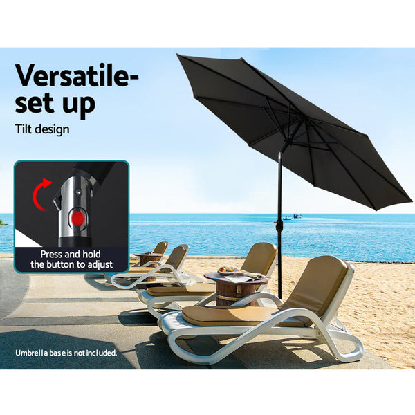 Instahut 2.7M Outdoor Umbrella W/Base Pole Stand Garden Beach Black Patio Umbrellas