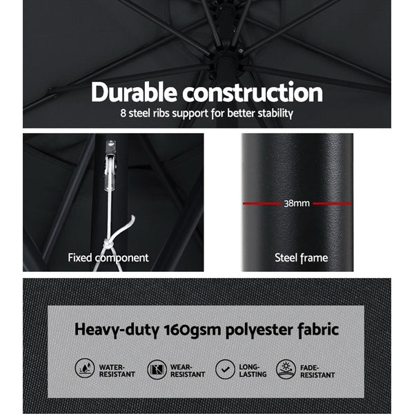 Instahut 2.7M Outdoor Umbrella W/Base Pole Stand Garden Beach Black Patio Umbrellas