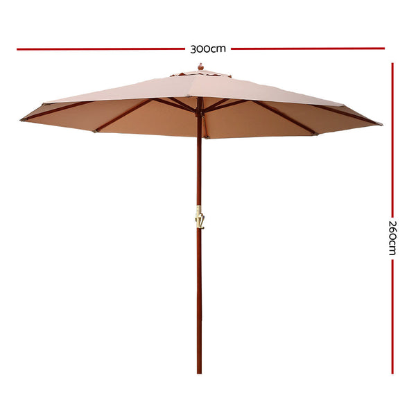 Instahut Outdoor Umbrella 3M Pole Cantilever Stand Garden Umbrellas Patio Beige Patio Umbrellas