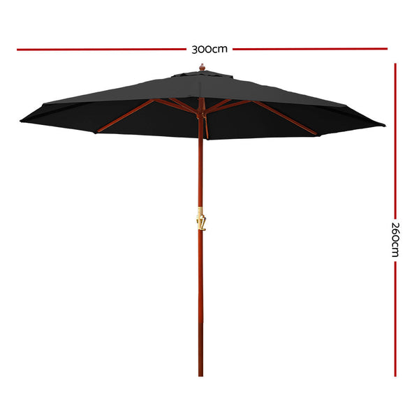 Instahut Outdoor Umbrella 3M Pole Cantilever Stand Garden Umbrellas Patio Black Patio Umbrellas