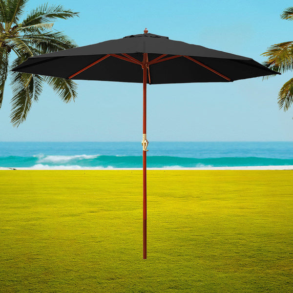 Instahut Outdoor Umbrella 3M Pole Cantilever Stand Garden Umbrellas Patio Black Patio Umbrellas