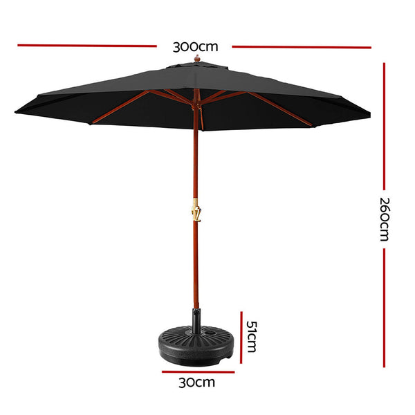 Instahut 3M Outdoor Umbrella W/Base Pole Umbrellas Garden Sun Stand Deck Black Patio Umbrellas