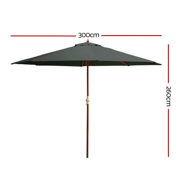 Instahut Outdoor Umbrella 3M Pole Umbrellas Stand Sun Beach Garden Deck Charcoal Patio Umbrellas