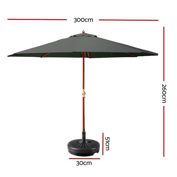 Instahut 3M Outdoor Umbrella W/Base Pole Umbrellas Garden Sun Stand Deck Charcoal Patio Umbrellas