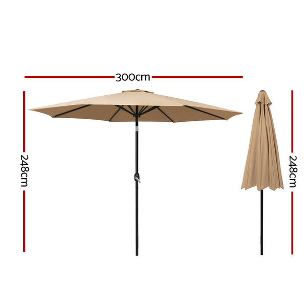 Instahut 3M Outdoor Umbrella Beach Pole Garden Patio Tilt Beige Patio Umbrellas