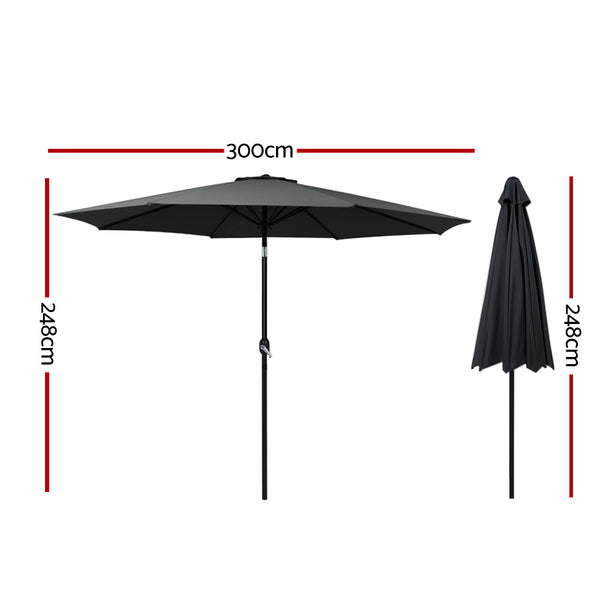 Instahut 3M Outdoor Umbrella Beach Pole Garden Patio Tilt Black Patio Umbrellas
