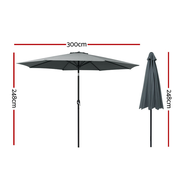 Instahut 3M Outdoor Umbrella Beach Pole Garden Patio Tilt Charcoal Patio Umbrellas