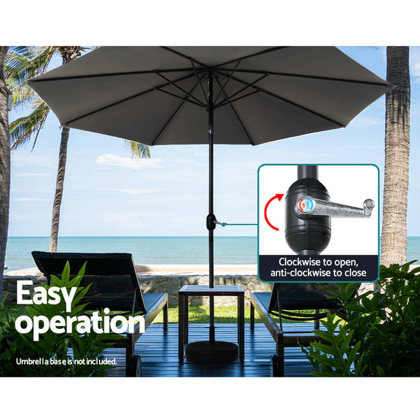 Instahut 3M Outdoor Umbrella Beach Pole Garden Patio Tilt Charcoal Patio Umbrellas