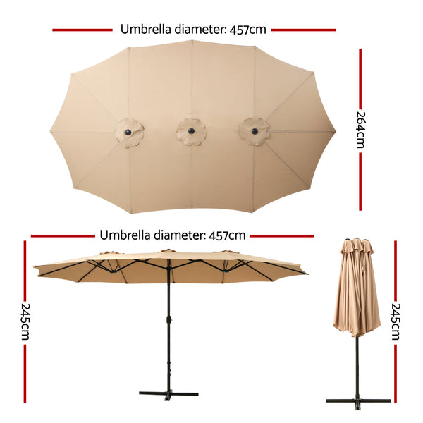 Instahut Outdoor Umbrella Twin Beach Stand Base Garden Sun Shade 4.57M Patio Umbrellas