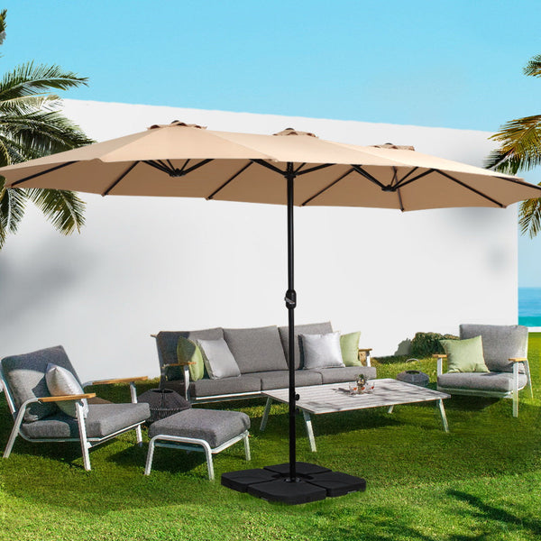 Instahut Outdoor Umbrella Twin Beach Stand Base Garden Sun Shade 4.57M Patio Umbrellas