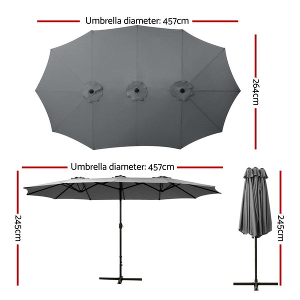 Instahut 4.57M Outdoor Umbrella Beach Pole Garden Tilt Charcoal Patio Umbrellas