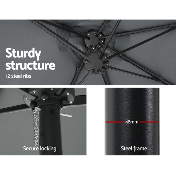 Instahut 4.57M Outdoor Umbrella Beach Pole Garden Tilt Charcoal Patio Umbrellas