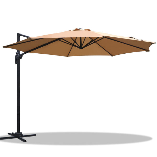 Instahut 3M Outdoor Umbrella Cantilever 360 Degree Tilt Beach Roma Beige Patio Umbrellas
