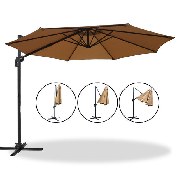 Instahut 3M Outdoor Umbrella Cantilever 360 Degree Tilt Beach Roma Beige Patio Umbrellas