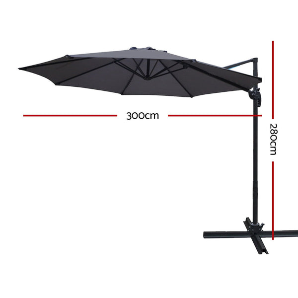 Instahut 3M Outdoor Umbrella Cantilever 360 Degree Tilt Beach Roma Charcoal Patio Umbrellas