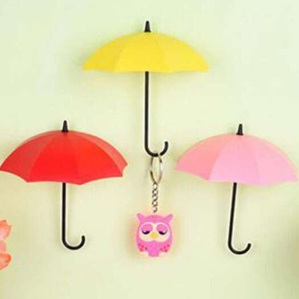 3Pcs Mixed Colour Umbrella Shaped Wall Hook Adhesive Key Jewelry Hanger Holder