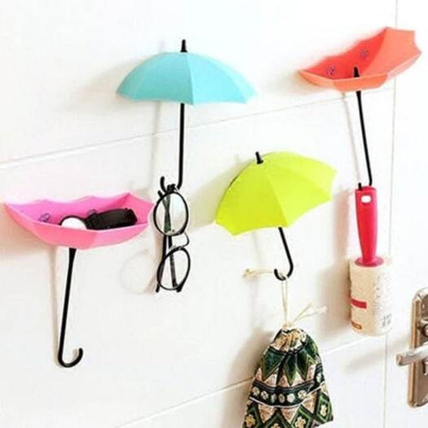 3Pcs Mixed Colour Umbrella Shaped Wall Hook Adhesive Key Jewelry Hanger Holder