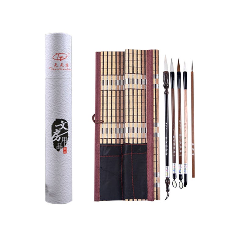 Calligraphy Sets 5Pcs Set Bamboo Traditional Chinese Calligraphy Brushes Writing Art Painting Supplies
