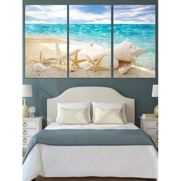 Unframed Beach Starfish Print Canvas Paintings Light Blue 3Pc1218 Inch No Frame Posters & Prints